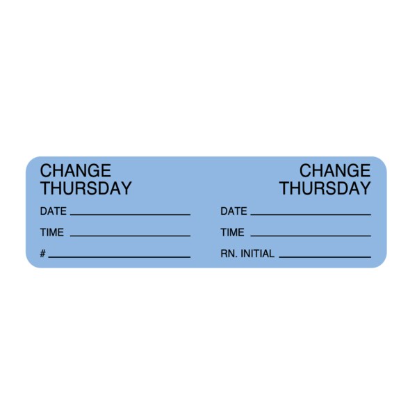 Nevs Day Change IV Tubing Label - Change Thursday 7/8" x 3" Blue w/Black NTUBE-TH - main